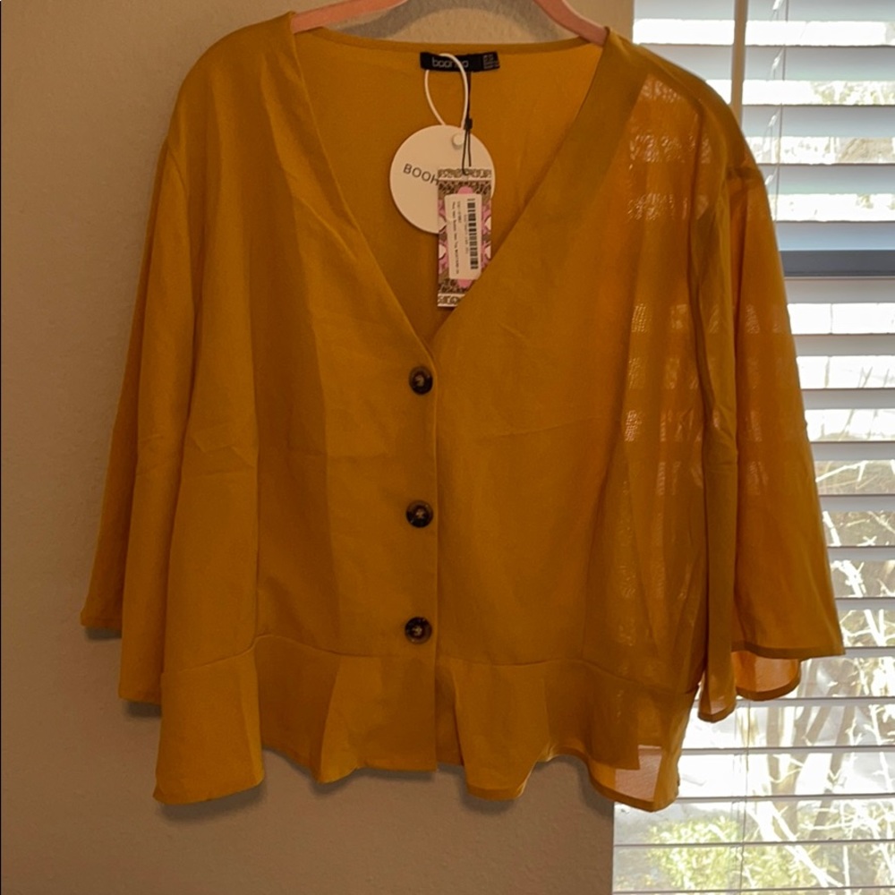 Mustard button up peplum top